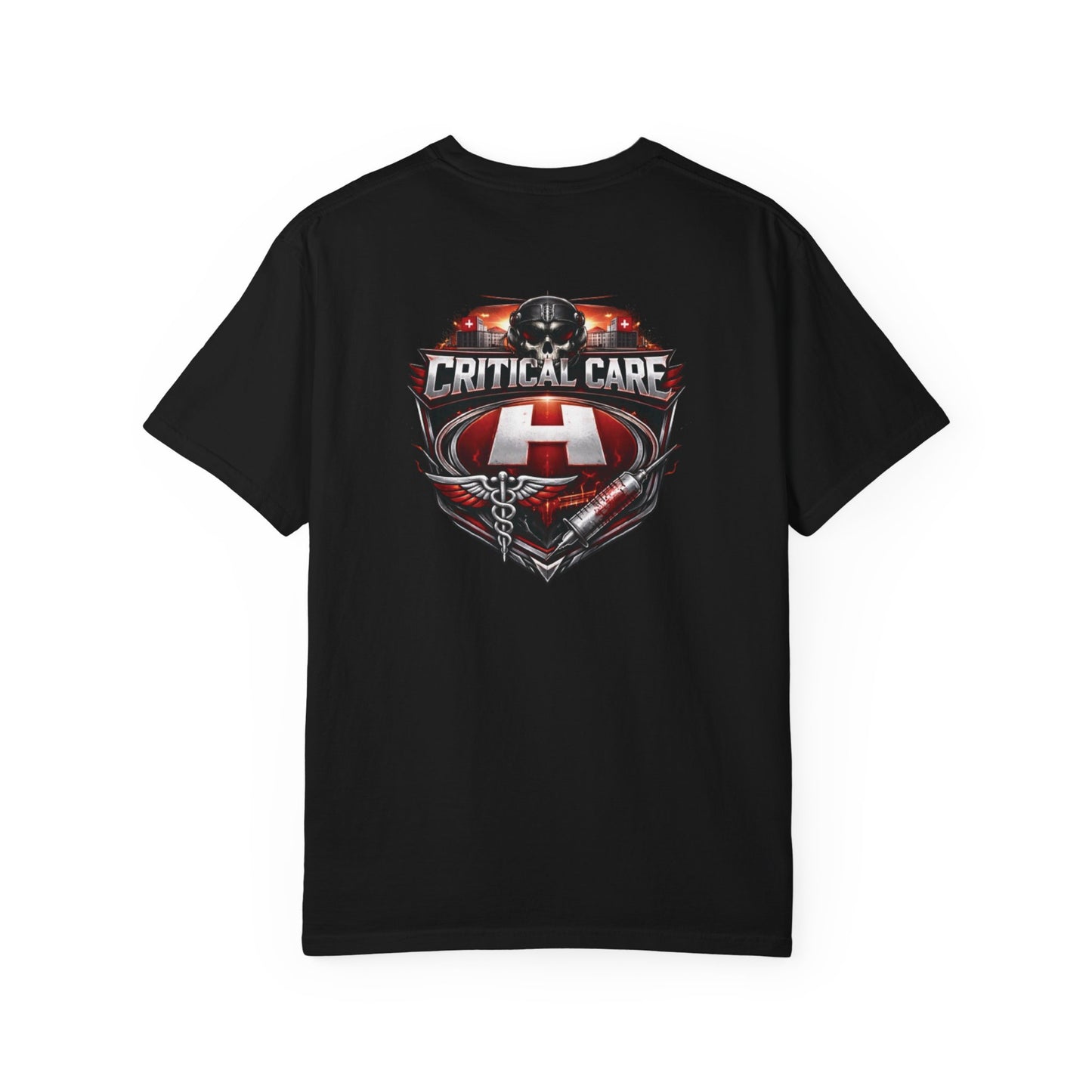 Critical Care EMT T-Shirt — Paramedic/EMT Badge Tee (Back Graphic, 'Critical Care')